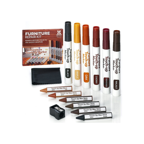 Katzco Wood Furniture Repair Kit Wood Markers For Scratches – Set of 13 – Markers and Wax Sticks