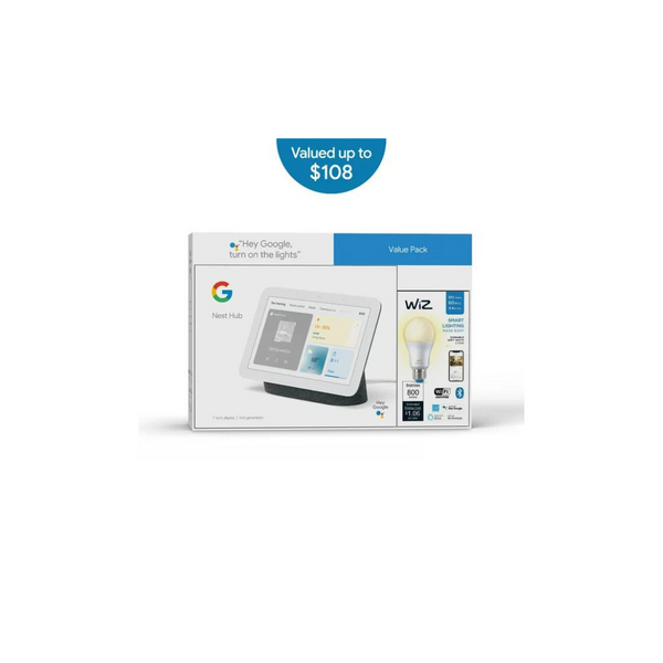 Google Nest Hub Gen 2 Smart Home Display + Wiz Smart Wi-Fi Connected LED Light Bulb