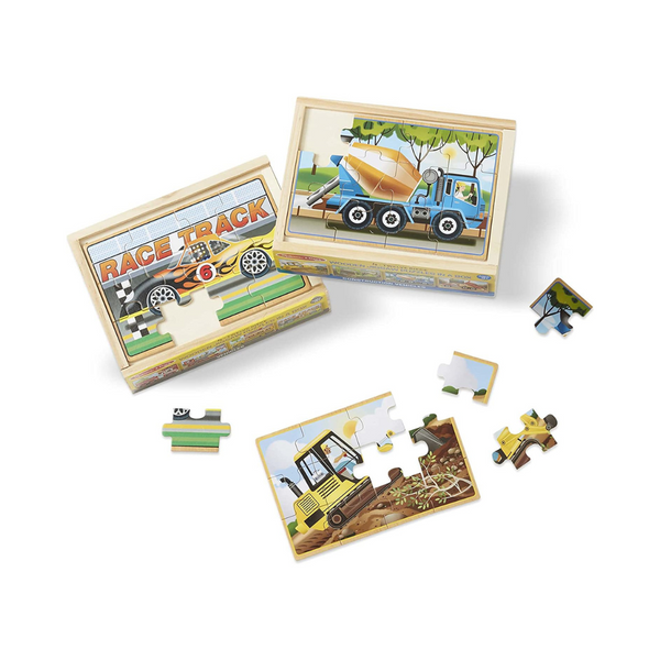 Melissa & Doug Construction Vehicles 4-in-1 Wooden Jigsaw Puzzles