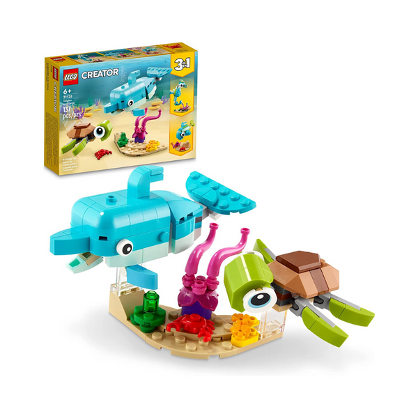 Set de juguetes de construcción LEGO Creator 3 en 1 de delfines y tortugas, 137 piezas