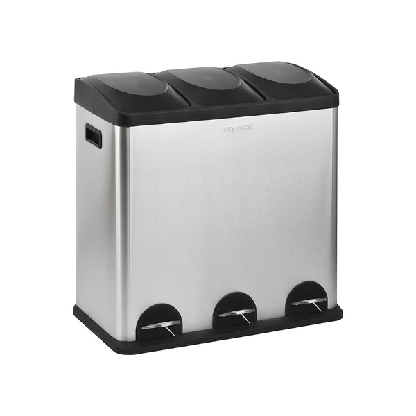 16-Gallon Step N' Sort 3-Compartment Garbage Can & Trash Recycling Bin