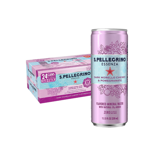 24-Pk 11.15oz S.Pellegrino Essenza Mineral Water: Lemon or Cherry Pomegranate
