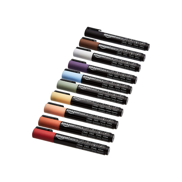 Set Of 10 Amazon Basics Bullet/Chisel Reversible Tip Chalk Markers
