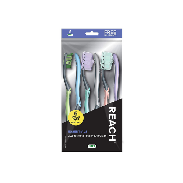 Cepillo de dientes REACH Essentials de 6 unidades con tapas para cepillos de dientes