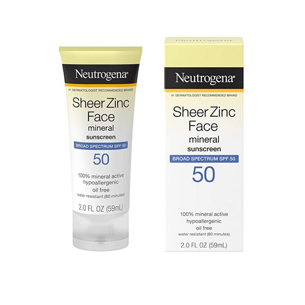 Neutrogena Sheer Zinc Oxide Dry-Touch Mineral Face SPF 50 Loción de protección solar, botella de 2 oz