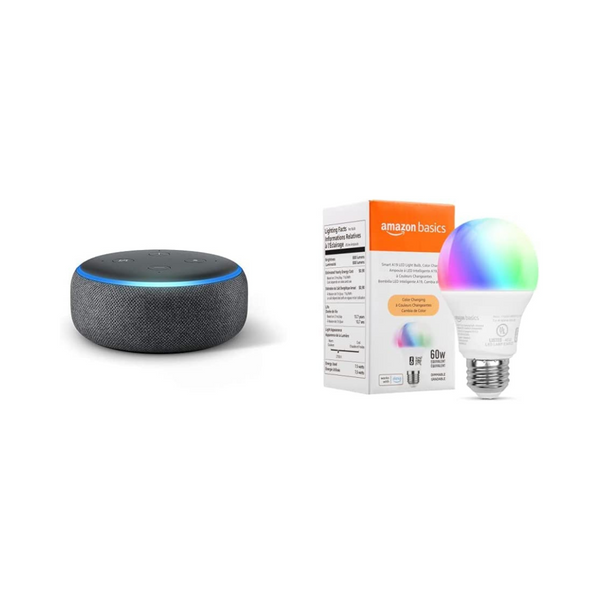 Echo Dot (3.ª generación, carbón) + bombilla de color inteligente Amazon Basics