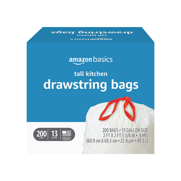 Tall Kitchen Drawstring Trash Bags, 13 Gallon, 200 Count