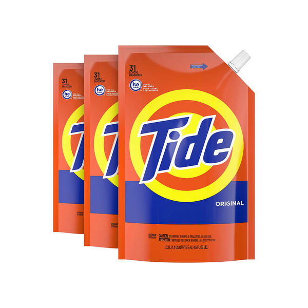 Ends Tonight: 3 Tide Liquid Original Detergent Pouches 93 Total Loads