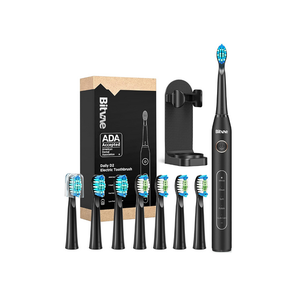 Bitvae Ultrasonic Electric Rechargeable Toothbrush Set w/ 8 Heads (Black)