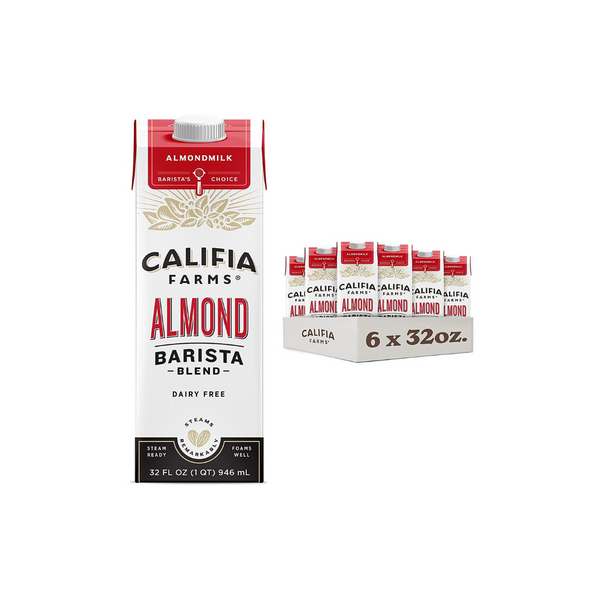 Paquete de 6 leches de almendras sin lácteos Califia Farms Original Almond Barista Blend de 32 onzas
