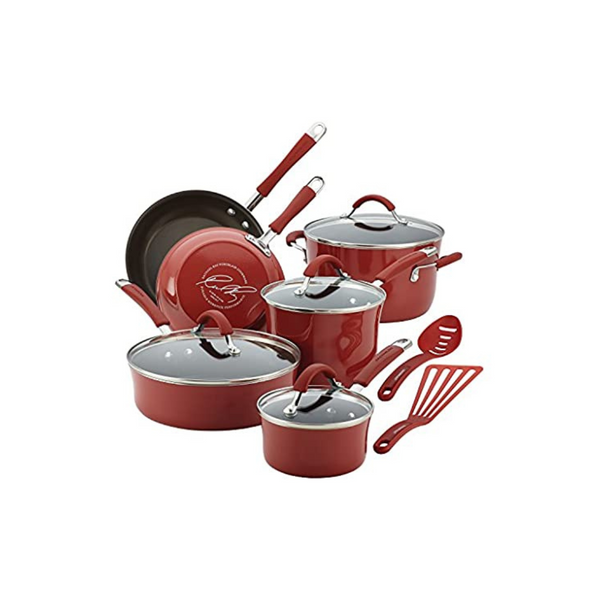 Rachael Ray 16339 Cucina Juego de utensilios de cocina antiadherentes de 12 piezas, rojo arándano