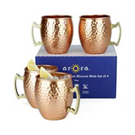 Set Of 4 Anodized Hammered Copper Mule Mug Set