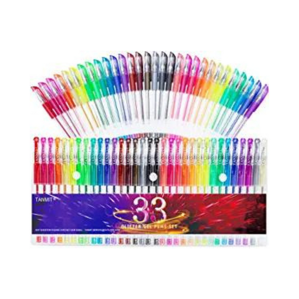 Glitter Gel Pens, 33 Colors Neon Glitter Pens Set Gel Art Markers