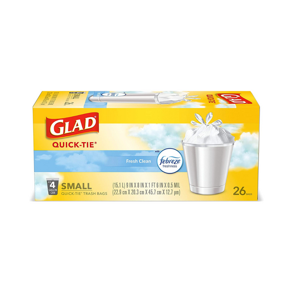 26-Ct 4-Gallon Glad Small Trash Bags w/ Febreze (Gain Fresh Scent)