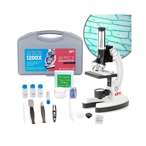 Kit de microscopio biológico educativo para niños AmScope de 48 piezas