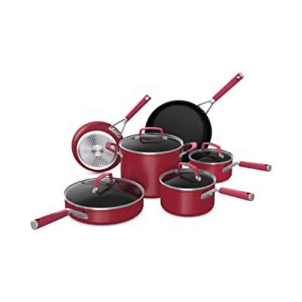 Juego de utensilios de cocina Ninja Foodi NeverStick Vivid Red de 10 piezas con tapas
