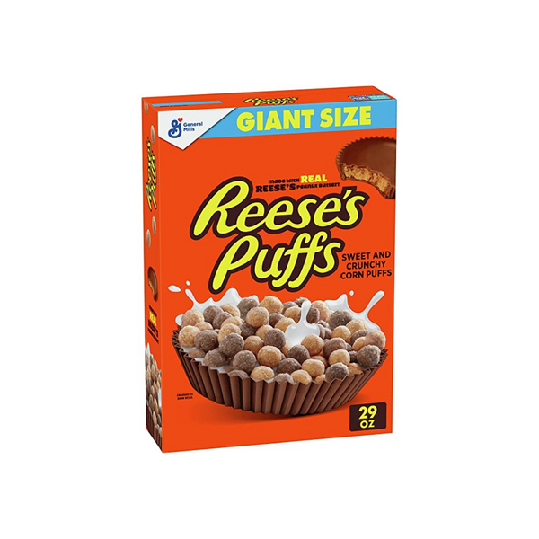 Cereal de desayuno Reese's Puffs, mantequilla de maní con chocolate y granos integrales, 29 oz