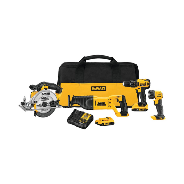 DEWALT Kit combinado de herramientas eléctricas MAX de 20 V, juego de herramientas eléctricas inalámbricas de 4 herramientas con 2 baterías y cargador