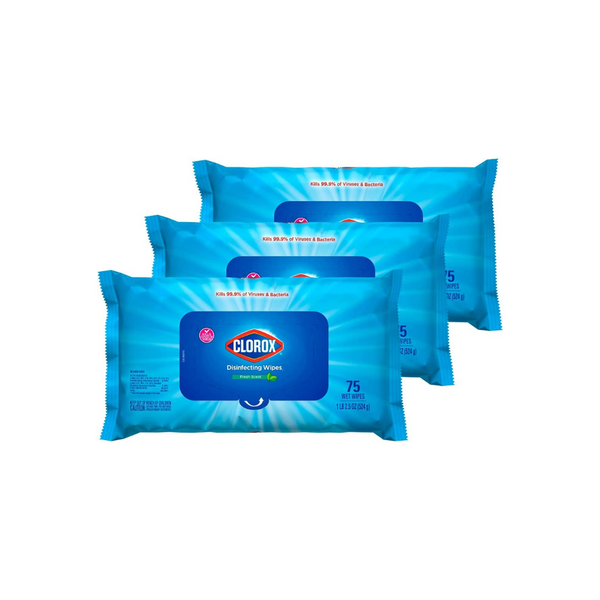 Paquete de 3 toallitas limpiadoras desinfectantes Clorox de 75 unidades (aroma fresco)