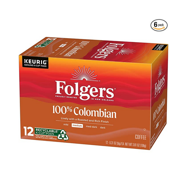 72-Ct Folgers 100% Colombian Medium Roast Coffee Keurig K-Cup Pods
