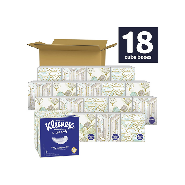 18 cajas cúbicas de pañuelos faciales ultra suaves Kleenex Expressions