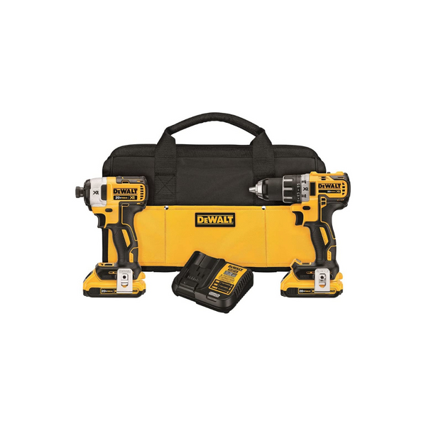 Kit de destornillador de impacto y taladro sin escobillas de iones de litio DeWALT 20V MAX XR con 2 baterías