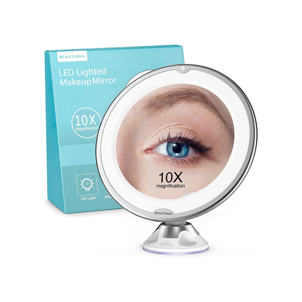 Espejo de maquillaje con aumento de 10x actualizado y luces LED