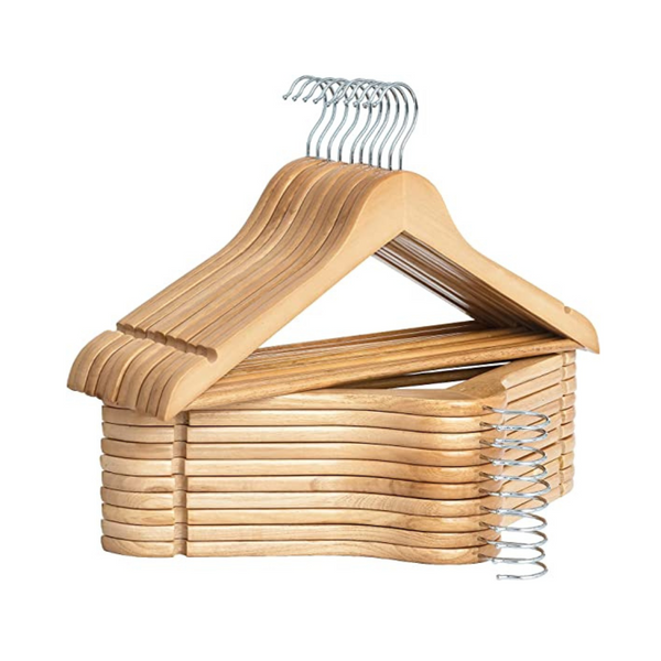 Paquete de 20 perchas resistentes para ropa, madera natural