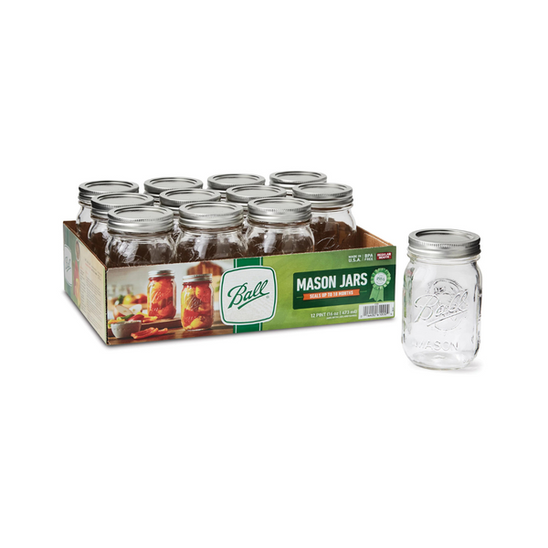 12-Count Ball Regular Mouth 16oz Pint Mason Jars with Lids & Bands