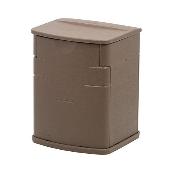 Rubbermaid Mini caja de almacenamiento para jardín al aire libre, de resina, resistente a la intemperie, color moca