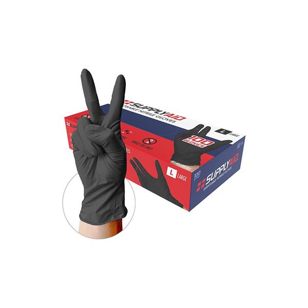 100Ct SupplyAid Black Disposable Nitrile Gloves