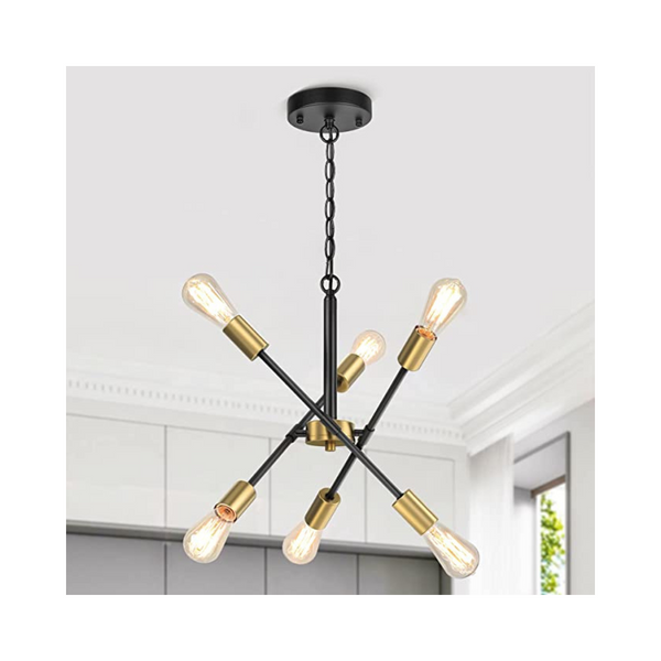 6-Light Modern Black Gold Sputnik Light Fixture