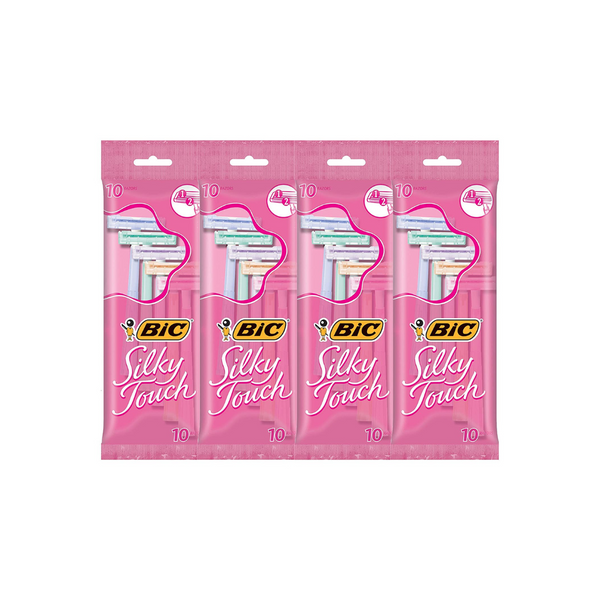 BIC Silky Touch Women’s Twin Blade Disposable Razor (10 Count – Pack of 4, 40 Razors)