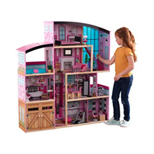 KidKraft Shimmer Mansion Casa de muñecas de madera para muñecas de 12 pulgadas
