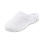 isotoner Women’s Terry and Satin Slip on Cushioned Slipper with Memory Foam