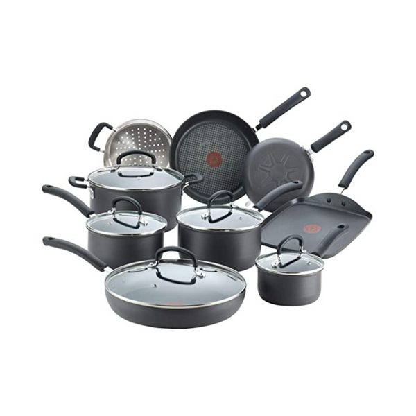 Juego de utensilios de cocina antiadherentes anodizados duros de 14 piezas T-fal Ultimate
