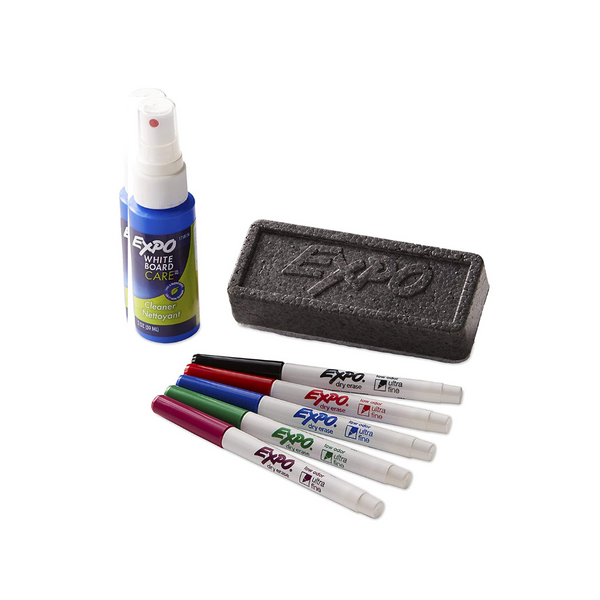 EXPO Juego de marcadores de borrado en seco de bajo olor, punta ultrafina, colores surtidos, 5 unidades