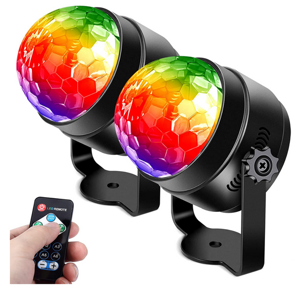 2 luces de bola de discoteca activadas por sonido con control remoto