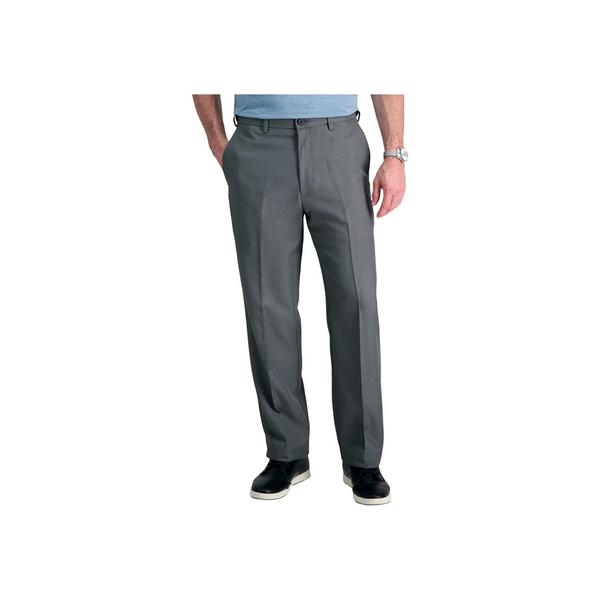Haggar Cool 18 Stria - Pantalones delanteros lisos con cintura ampliable oculta para hombre
