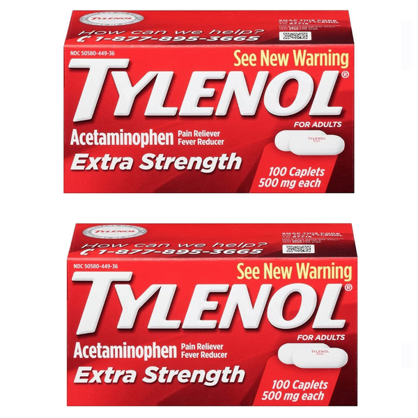 2 paquetes de 100 cápsulas Tylenol extra potentes de 500 mg