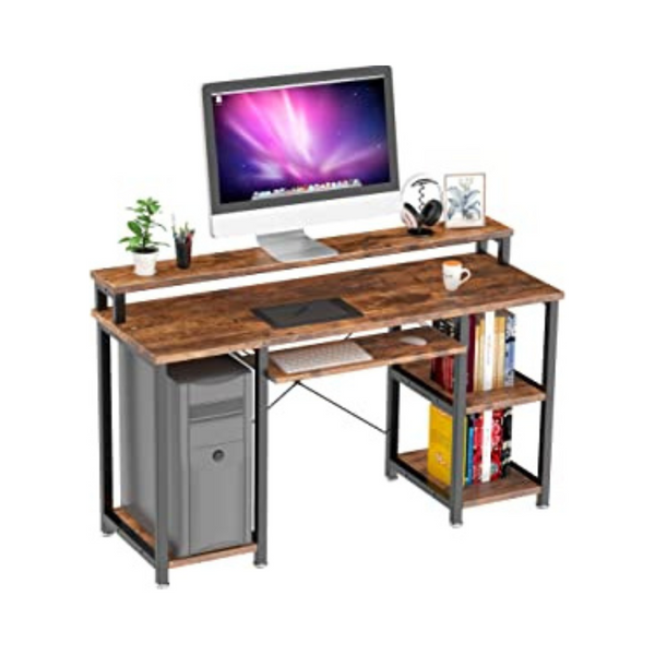 NOBLEWELL Escritorio para computadora con estantes de almacenamiento, escritorio de oficina en casa de 47 pulgadas con soporte para monitor