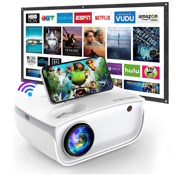 Full HD 1080P 6500-Lumens Mini Projector with 100'' Screen