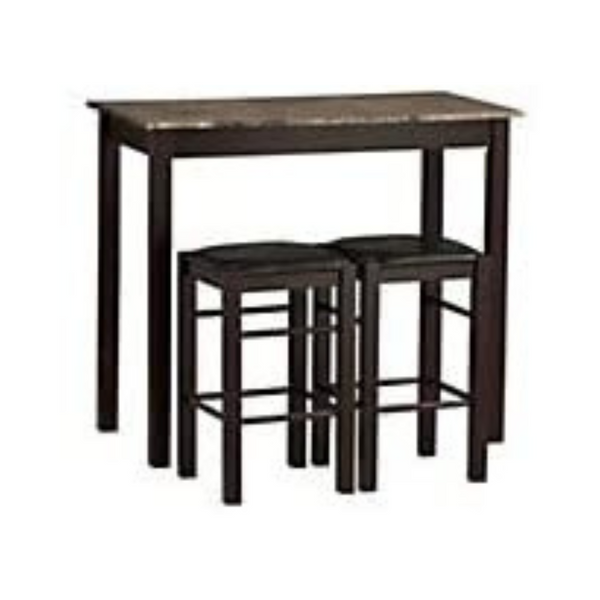 Linon Brown 3-Piece Table Faux Marble Tavern Set For Small Spaces