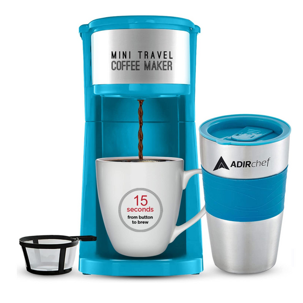 Mini cafetera AdirChef con capacidad de 15 oz. Taza de café de viaje