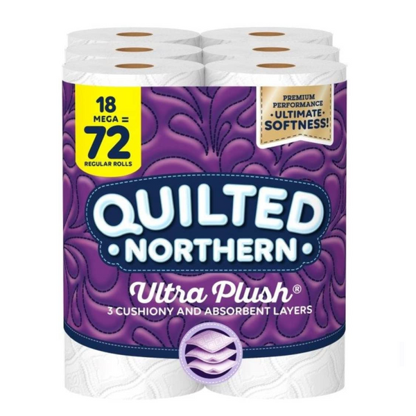 18 megarollos = 72 rollos normales de papel higiénico acolchado Northern Ultra Plush