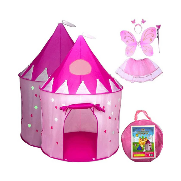 5-Piece Princess Castle Girls Pop Up Play Tent & Dress Up Costume Bundle