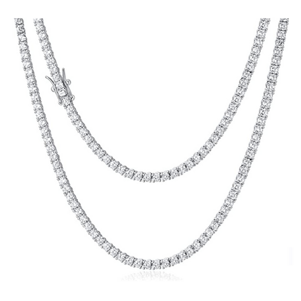 14K White Gold Plated Tennis Necklace (4 Sizes)
