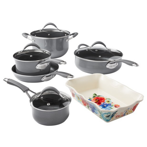 The Pioneer Woman 10 Piece Non Stick Aluminum Cookware Set (3 Colors)