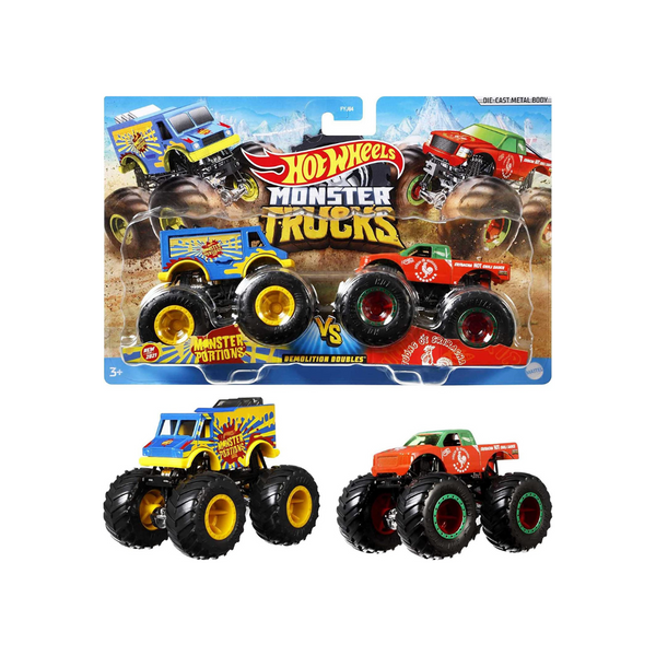 Hot Wheels Monster Trucks Demolition Doubles, Juego de 2 camiones de juguete