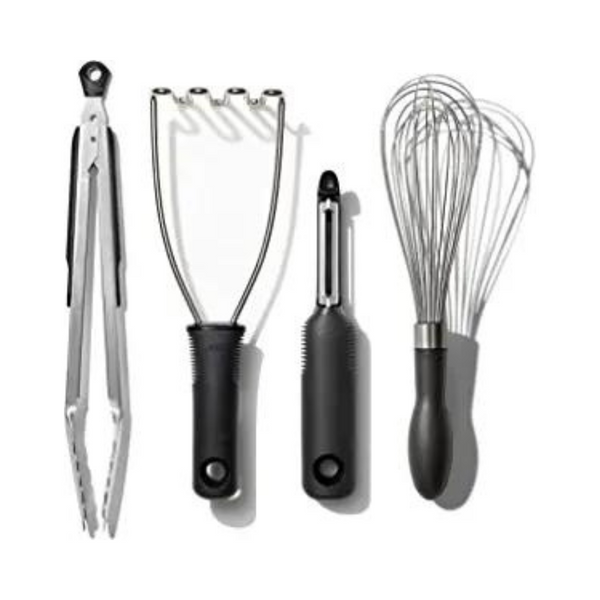 OXO Good Grips Juego de utensilios de cocina esenciales de acero inoxidable de 4 piezas